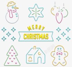 吊球圣诞树6款彩色圣诞元素霓虹灯矢量图高清图片