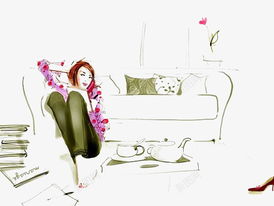 沙发上的女人png免抠素材_88icon https://88icon.com 女人 家具 沙发 涂鸦 线条