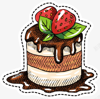 简约卡通草莓风味沙河特色蛋糕矢量图图标图标