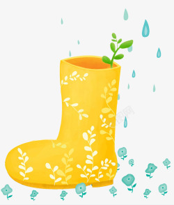 手绘水彩插画黄色雨靴素材