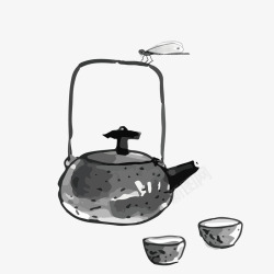 中国风水墨茶壶装饰矢量图素材