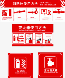 灭火器消防栓使用方法图标高清图片