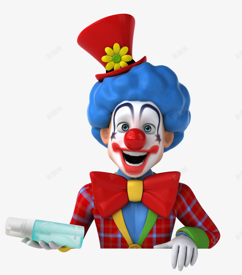 可爱的小丑png免抠素材_88icon https://88icon.com joker 搞笑 格子衬衣 欢乐 瓶子 红色的帽子 蓝色的头发 蝴蝶结