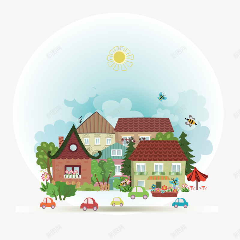 卡通小镇建筑png免抠素材_88icon https://88icon.com 卡通小镇 卡通房子 小汽车 房子建筑 背景装饰