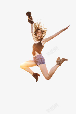 积极阳光跳跃的阳光女子高清图片