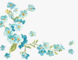 手绘小清新蓝色花卉素材