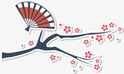 粉色扇子中国风折扇树枝矢量图高清图片