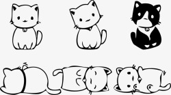 猫咪简笔画6只可爱的卡通小猫咪矢量图高清图片