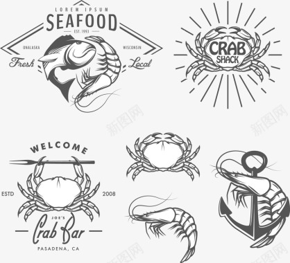 海鲜水产螃蟹矢量图精美海鲜标图标图标