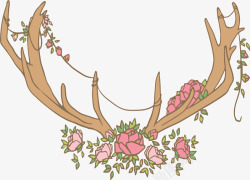 花朵鹿角粉色花朵鹿角挂饰矢量图高清图片