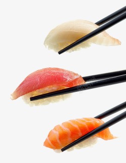 三文鱼寿司筷子夹住的寿司高清图片