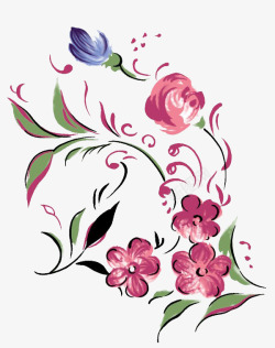 四多紫红花和一朵小蓝花手绘素材