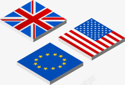 英国美国欧盟国旗台子矢量图素材