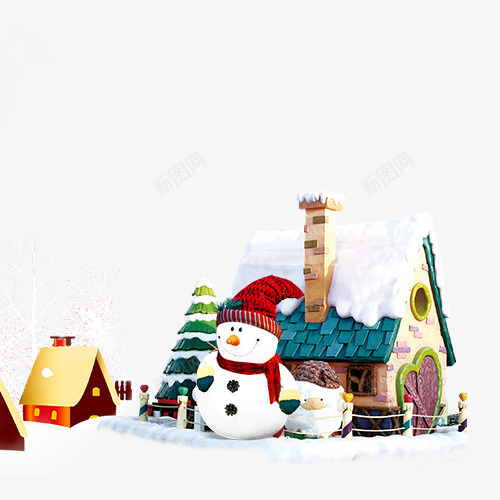 冬天的雪人png免抠素材_88icon https://88icon.com 卡通 圣诞节 屋子 白色