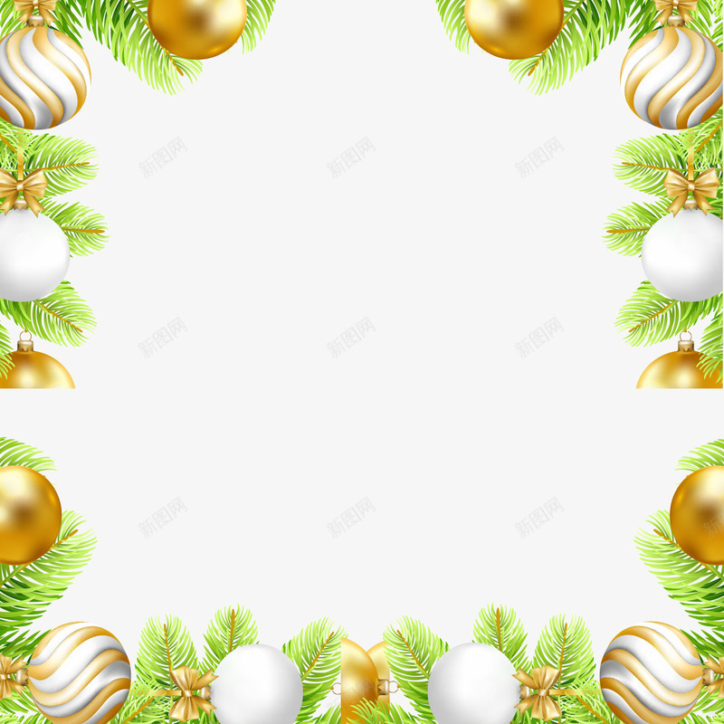 绿色圣诞边框psd免抠素材_88icon https://88icon.com 圆球 圣诞 圣诞节 植物 渐变 生长 纹理 绿色 金色