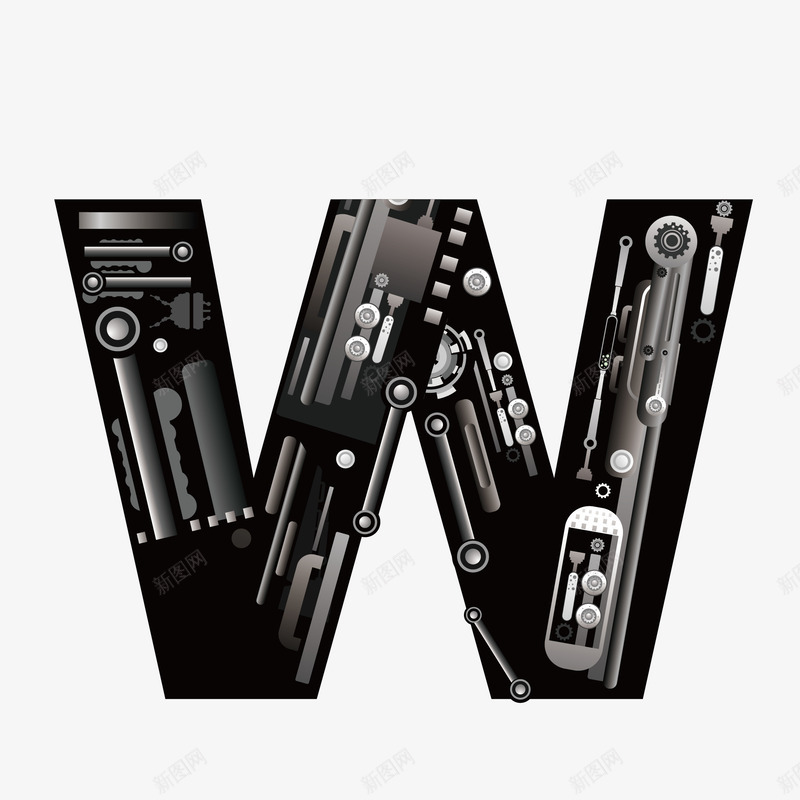 机械创意字母Wpng免抠素材_88icon https://88icon.com 26个字母 字体设计 广告字母 现代科技 立体字母 艺术字 艺术字母设计 英文字母 黑色