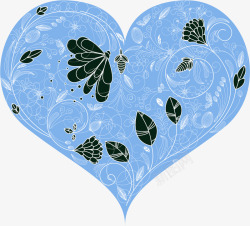 蓝色花纹组成的爱心矢量图素材