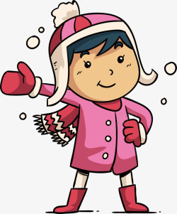 暖冬打雪仗粉色衣服欢呼的女孩高清图片