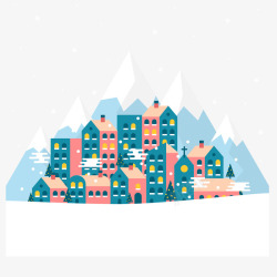 冬季雪景房屋建筑元素矢量图素材