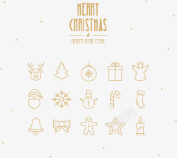 金色驯鹿线性圣诞节元素图标高清图片