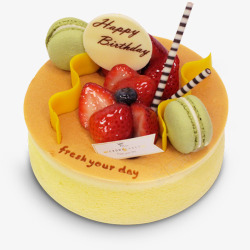 巧克力班戟实物黄色水果生日蛋糕实物高清图片