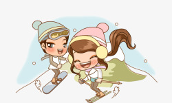 滑雪的男女孩素材