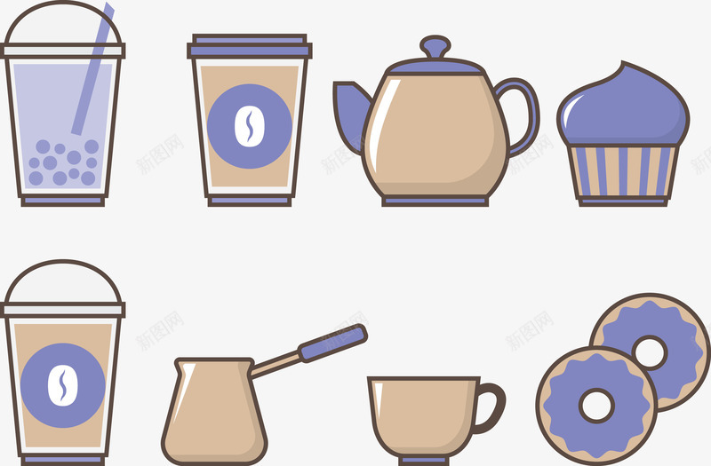 做奶茶的工具png免抠素材_88icon https://88icon.com 吸管 水壶 茶杯 蛋糕