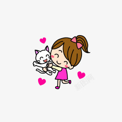 猫咪矢量卡通图抱猫咪的女孩高清图片