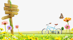 自行车草地花丛自然风光背景素材
