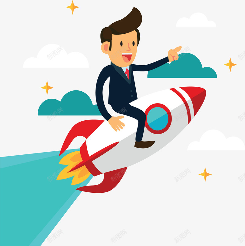 骑着火箭飞天的人矢量图ai免抠素材_88icon https://88icon.com 启动项 火箭 火箭升天 矢量png 项目启动 骑着火箭 矢量图