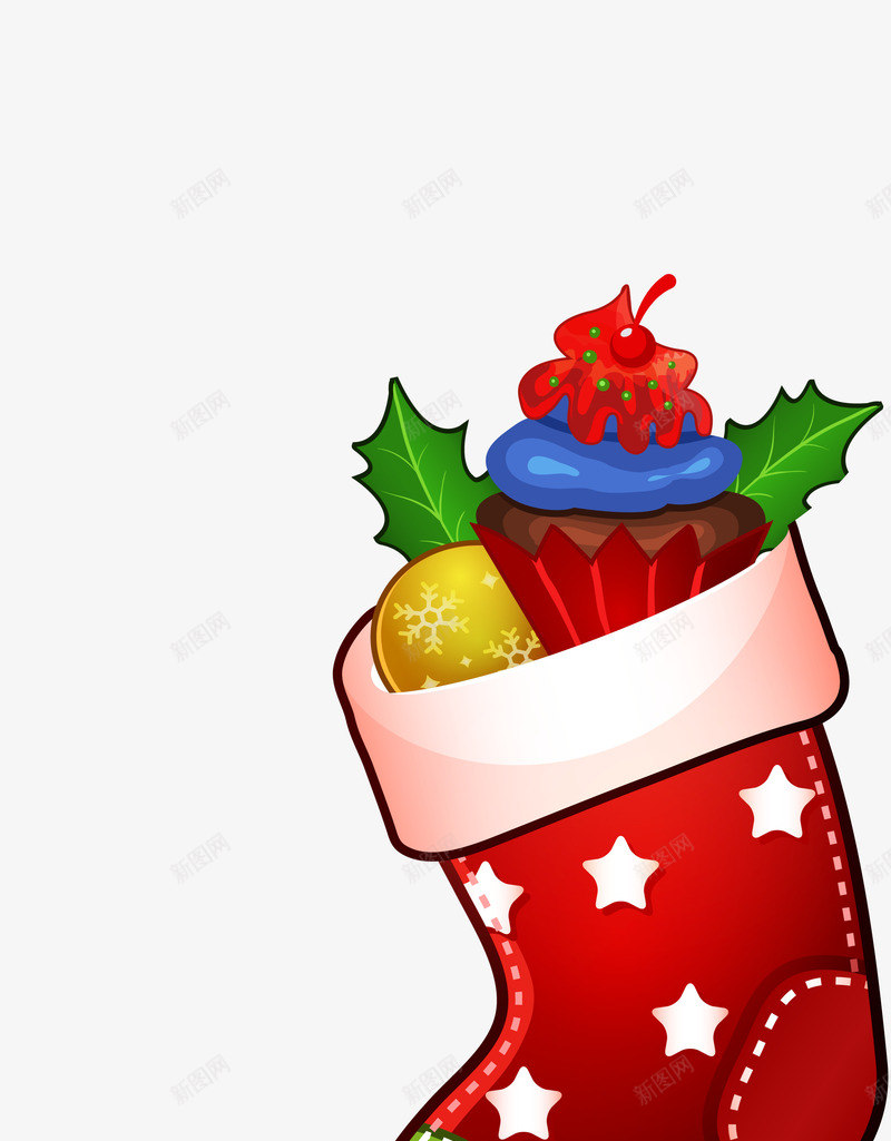 红色星星蛋糕圣诞袜png免抠素材_88icon https://88icon.com Christmas Merry 圣诞快乐 圣诞节 圣诞袜 星星袜子 装饰图案