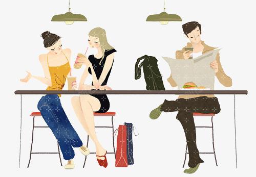 手绘人物场景插画png免抠素材_88icon https://88icon.com 休息场景 包包 卡通 咖啡厅 喝咖啡 喝奶茶 奶茶店 招牌奶茶 插画休闲场景 现代都市场景 电灯 看报 美女