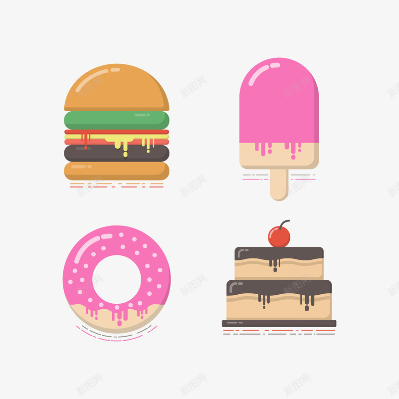 扁平甜点png免抠素材_88icon https://88icon.com 冰淇淋 甜甜圈 蛋糕