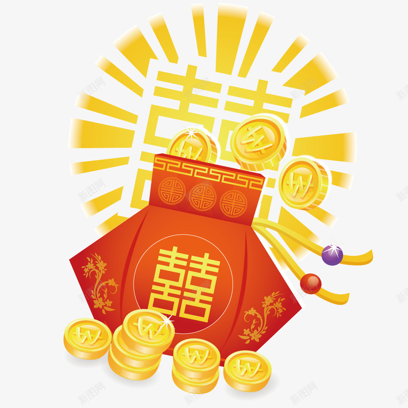 福袋里的金币png免抠素材_88icon https://88icon.com 卡通 拟物化 矢量元素 福袋 金币