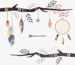 波西米亚元素民族风装饰树枝挂饰矢量图高清图片