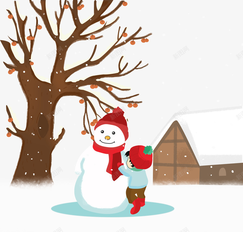 堆雪人的小孩png免抠素材_88icon https://88icon.com 下雪 冬天 卡通手绘 堆雪人 大树 小孩 房屋 装饰图案