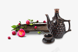 中国风红花与茶具素材