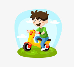 卡通男孩骑电动车素材