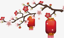 花枝灯笼中国风红灯笼梅花枝矢量图高清图片