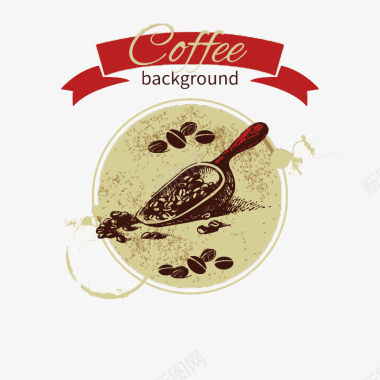 手绘图片猫屎咖啡豆的复古图标图标