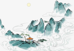 中国风水墨高山插画素材