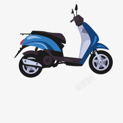 蓝色电动踏板电动车摩托车矢量图素材