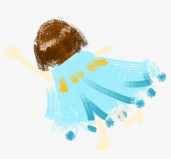 水彩蓝裙子小女孩装饰图案素材