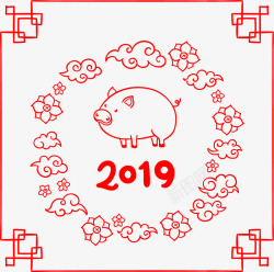 红色中国风猪年春节矢量图素材