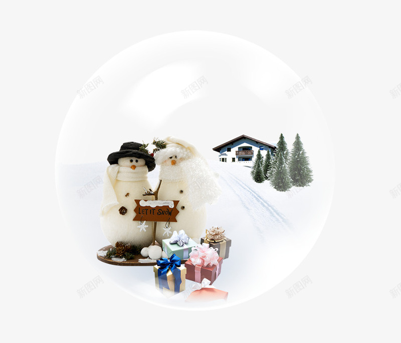 冬天圣诞雪景psd免抠素材_88icon https://88icon.com 房屋 水泡 泡泡 雪
