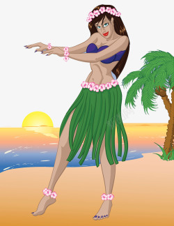 夏威夷沙滩日落插画素材