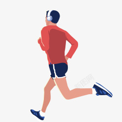 晨跑海报手绘卡通晨跑健身的男人背影元素高清图片