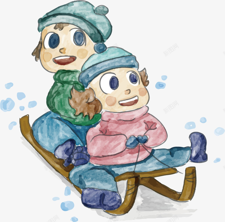 玩雪橇的孩子png免抠素材_88icon https://88icon.com 免扣png 免费png 冬天 开心的孩子 手绘 插画 水彩 玩耍