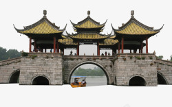 古代城堡桥梁有五个亭子的桥梁高清图片