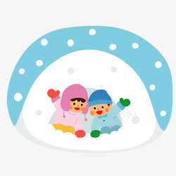 带着帽子冬天两个可爱小朋友在看雪免矢量图高清图片